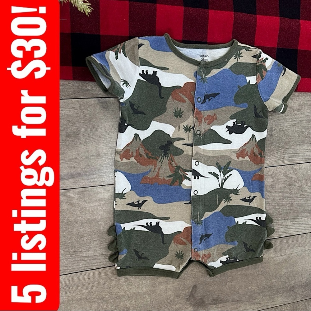 Carter's Dinosaur Print Romper - Short Sleeve Romper 24 Months Boy Toddler Baby
